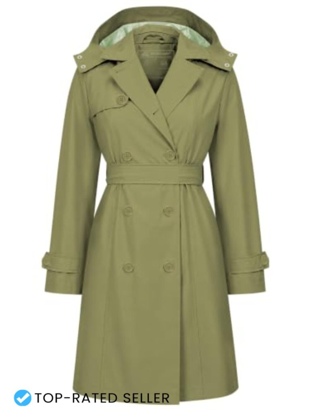 Women's Trench Coat Double Breasted Detachable Hood Water Repellent Belted